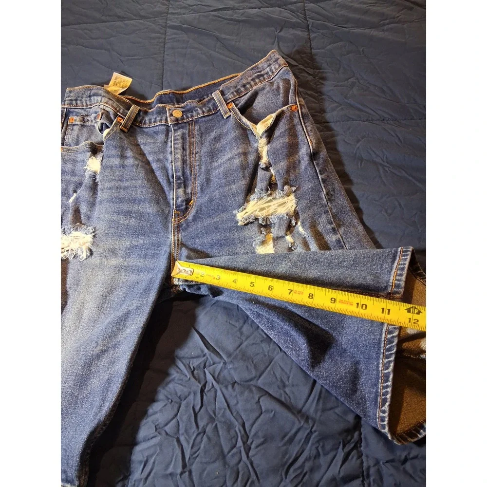 Levis 502 Regular Taper Distressed Denim Shorts Mens 34 Blue Medium‎ Wash Fray